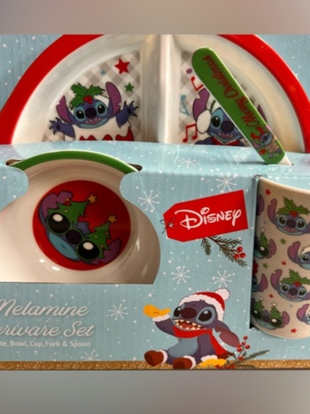 Disney Stitch Holiday 5-Piece Melamine Dinner Set - NWT - Picture 2 of 4